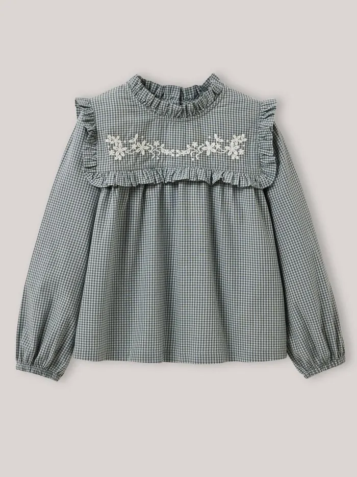 Girls Clothing Cyrillus Gingham Check Blouse Vichy Vert