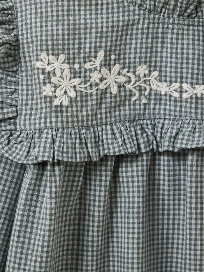 Girls Clothing Cyrillus Gingham Check Blouse Vichy Vert