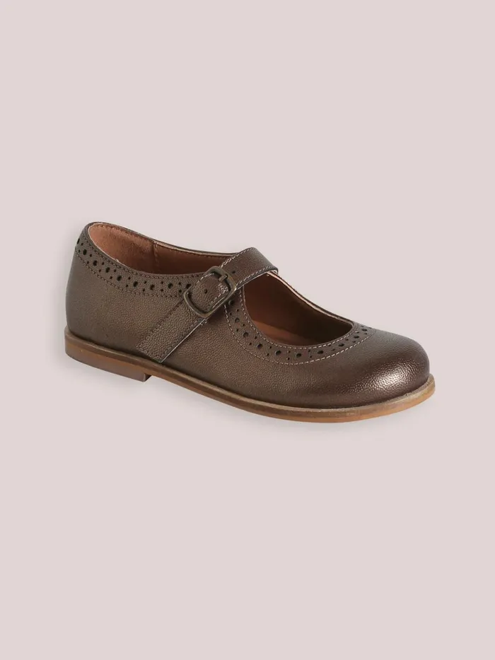 Girls Shoes Cyrillus Leather TBar Shoes With PunchHole Toes Mordore