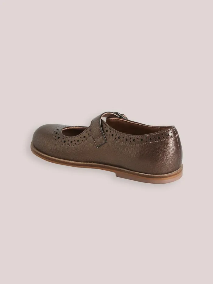 Girls Shoes Cyrillus Leather TBar Shoes With PunchHole Toes Mordore
