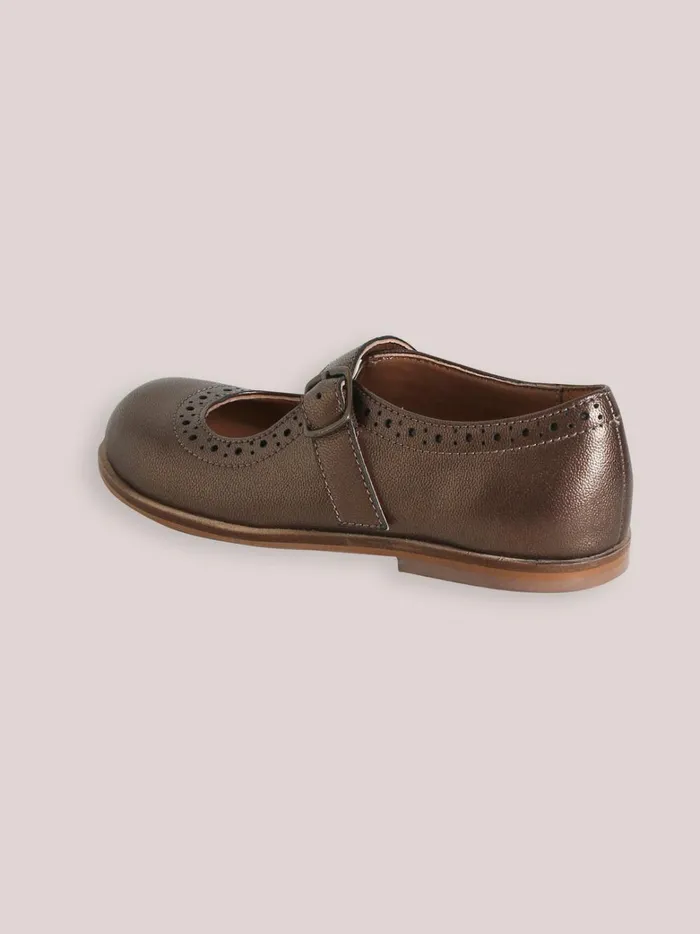 Girls Shoes Cyrillus Leather TBar Shoes With PunchHole Toes Mordore