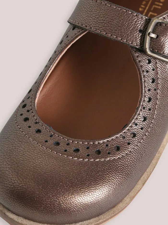 Girls Shoes Cyrillus Leather TBar Shoes With PunchHole Toes Mordore
