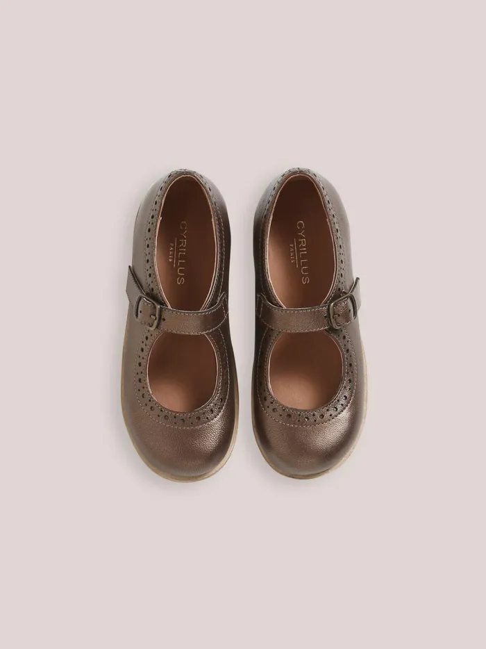 Girls Shoes Cyrillus Leather TBar Shoes With PunchHole Toes Mordore