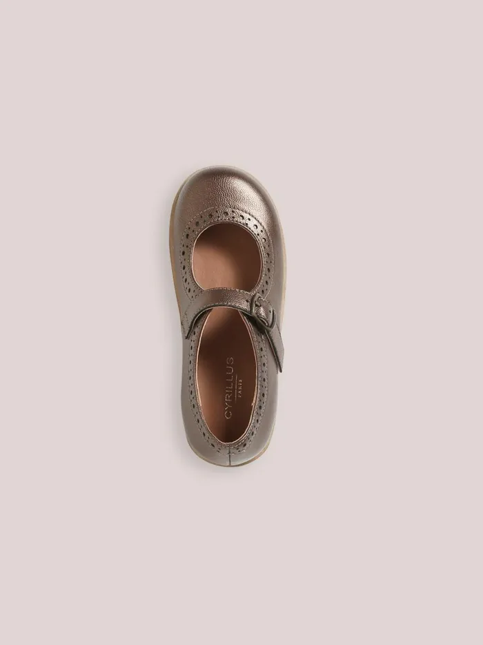 Girls Shoes Cyrillus Leather TBar Shoes With PunchHole Toes Mordore