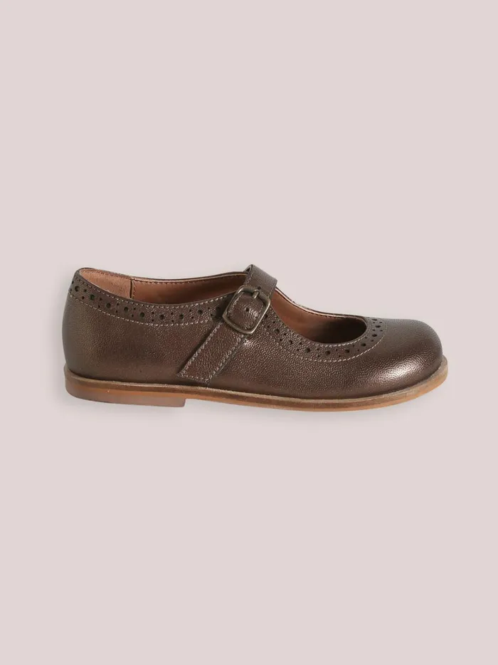 Girls Shoes Cyrillus Leather TBar Shoes With PunchHole Toes Mordore