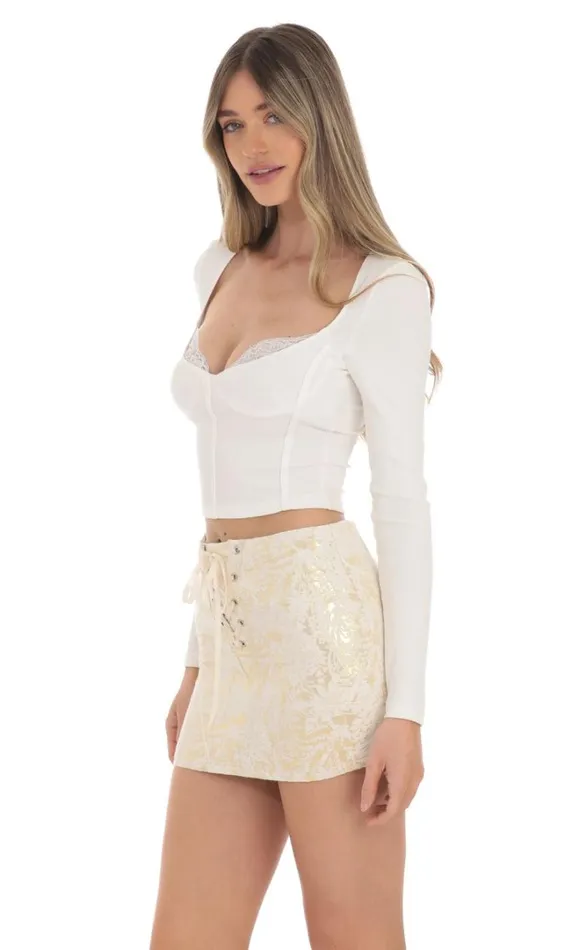 Gold Shimmer Ribbon Skirt Cream Women LUCY IN THE SKY Skirts Gold Shimmer Ribbon Skirt Cream Women LUCY IN THE SKY Skirts