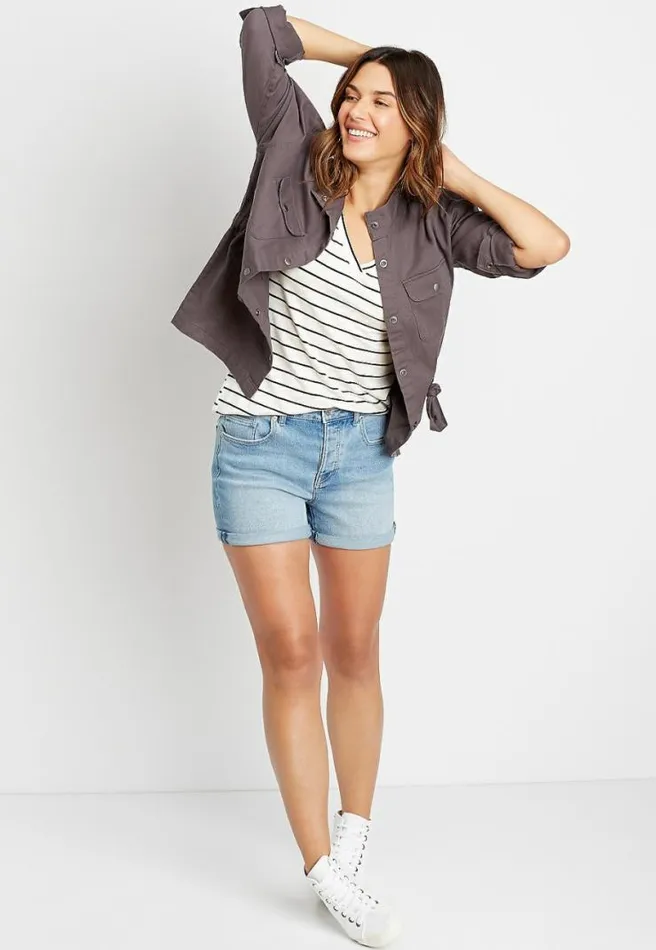 Gray Cinch Waist Jacket Women Maurices Tops
