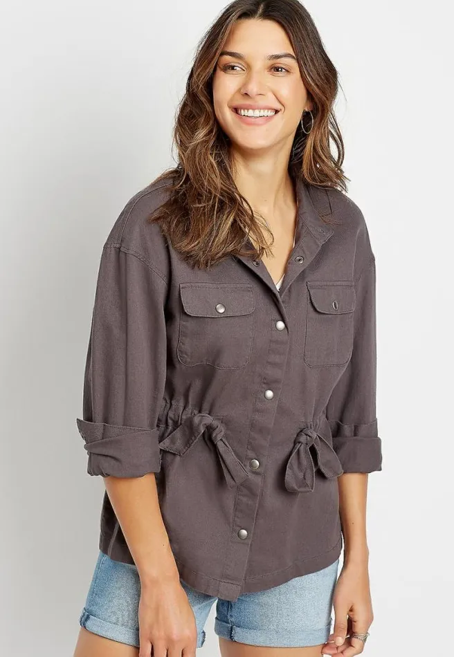 Gray Cinch Waist Jacket Women Maurices Tops