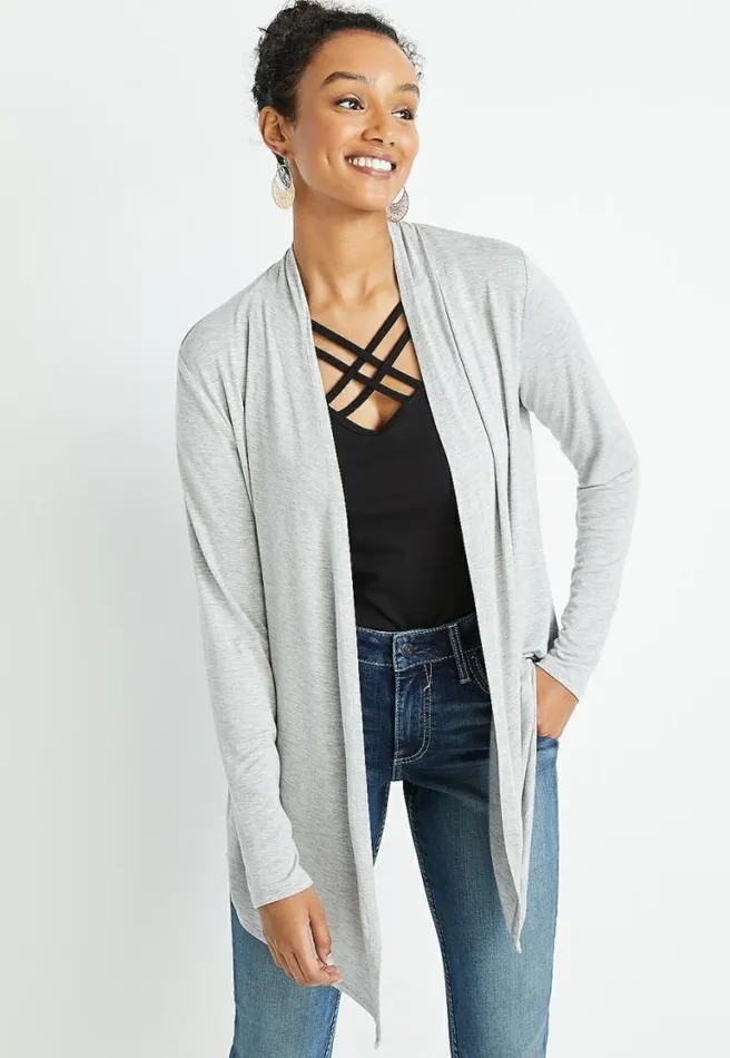 Gray Heather Long Sleeve Open Front Cardigan Women Maurices Tops