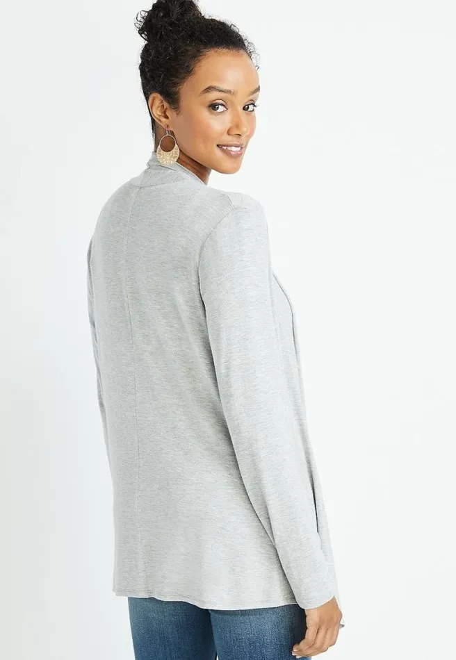 Gray Heather Long Sleeve Open Front Cardigan Women Maurices Tops