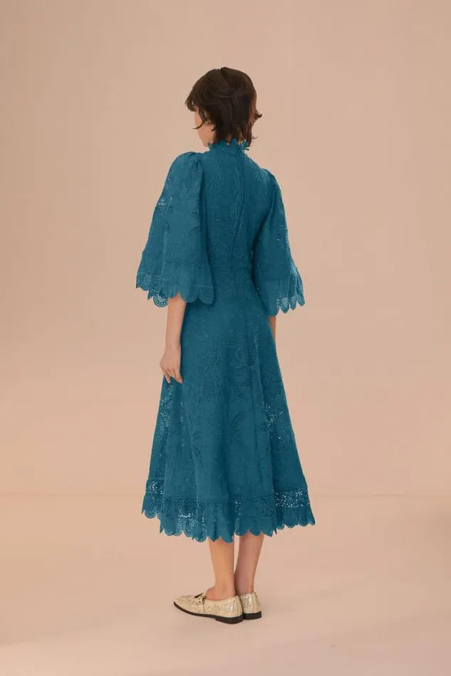 Green Guipire CutOut Midi Dress Women FARM Rio Midi Dresses