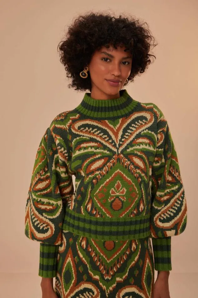 Green Pinneaple Ikat Sweater Women FARM Rio Sweaters and Sweatshirts