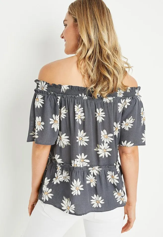Grey Daisy Off The Shoulder Button Front Top Women Maurices Tops
