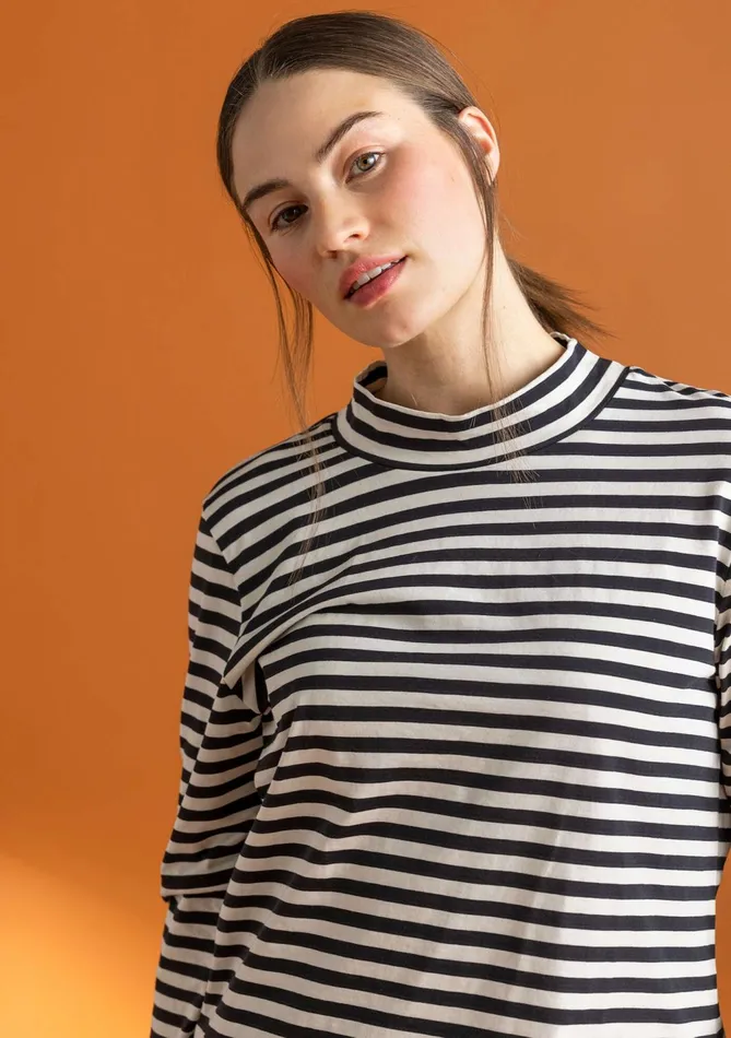 Gudrun Sjdn Striped Mock Turtleneck In Organic Cotton Women Tops and Shirts