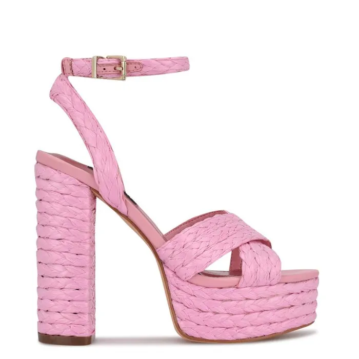 Hadyn Platform Sandals New Pink Raffia Women Nine West Sandals