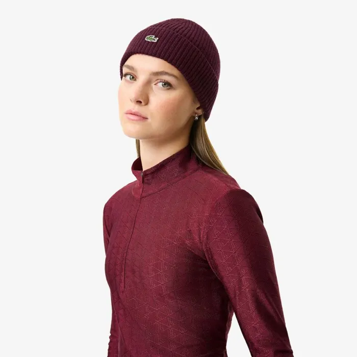 Hats Women Lacoste Women039s Ribbed Knit Cashmere Beanie Bordeaux Yup