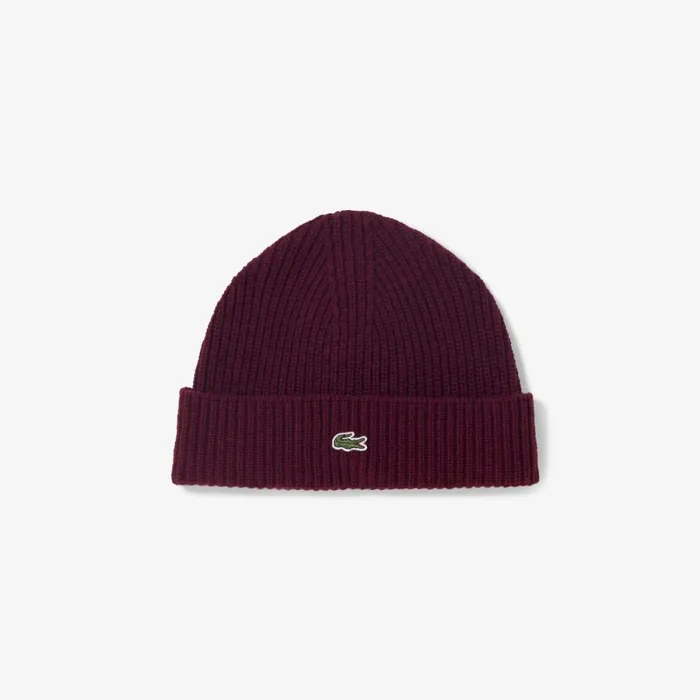 Hats Women Lacoste Women039s Ribbed Knit Cashmere Beanie Bordeaux Yup
