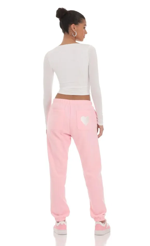 Heart Cinched Sweatpants Pink Women LUCY IN THE SKY Pants