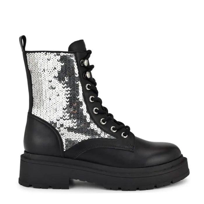 Hediy Combat Booties Blacksilver Sequin Women Nine West Boots and Booties