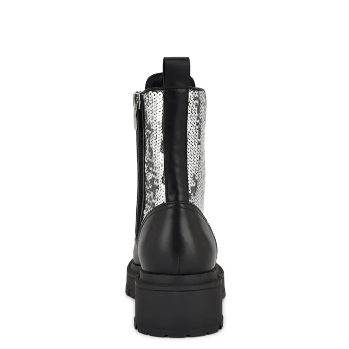Hediy Combat Booties Blacksilver Sequin Women Nine West Boots and Booties Hediy Combat Booties Blacksilver Sequin Women Nine West Boots and Booties