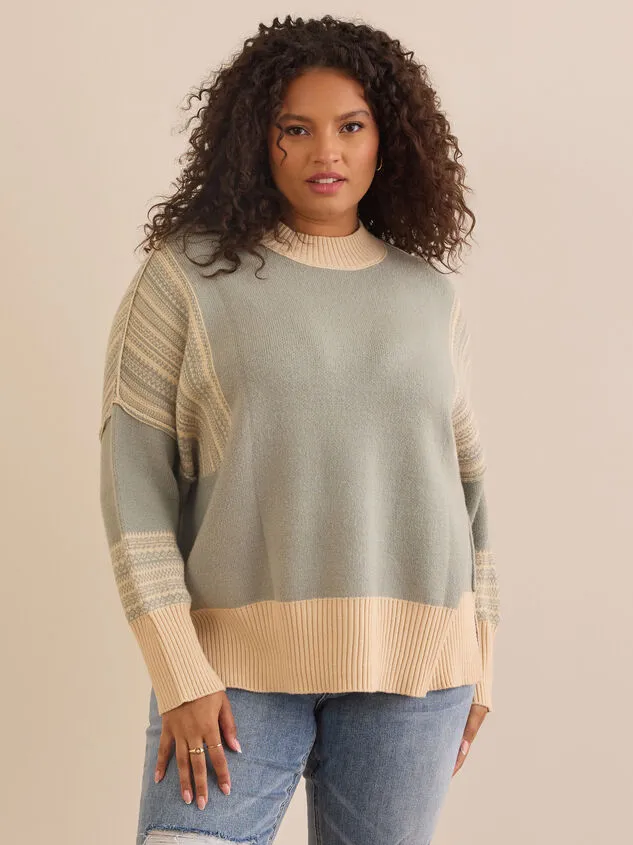 Henley Printed Sweater Bluecream Women Altar039d State Sweaters Cardigans