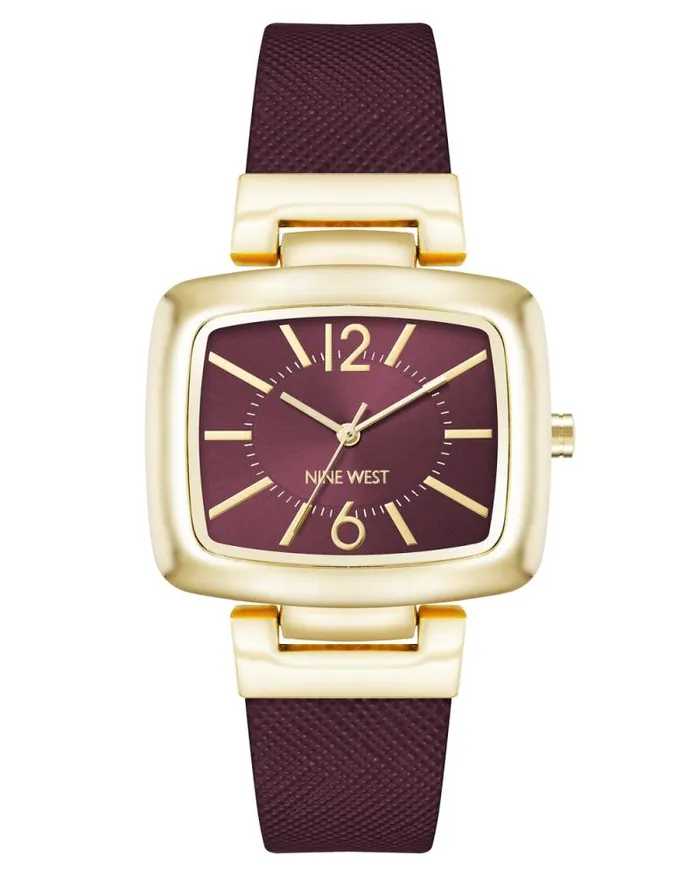 Heritage Rectangular Case Watch Burgundygold Women Nine West Straps