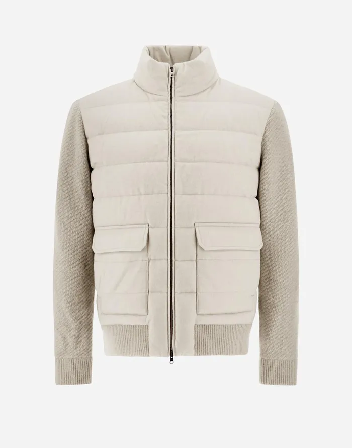 Herno BOMBER JACKET IN CASHMERE SILK AND KNIT Chantilly Men Short Down Jackets