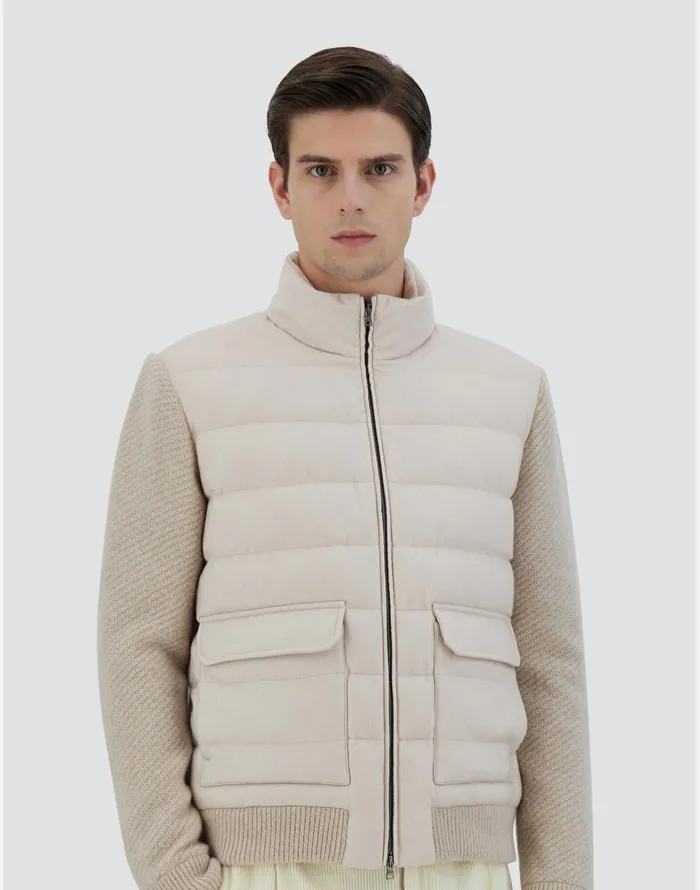 Herno BOMBER JACKET IN CASHMERE SILK AND KNIT Chantilly Men Short Down Jackets