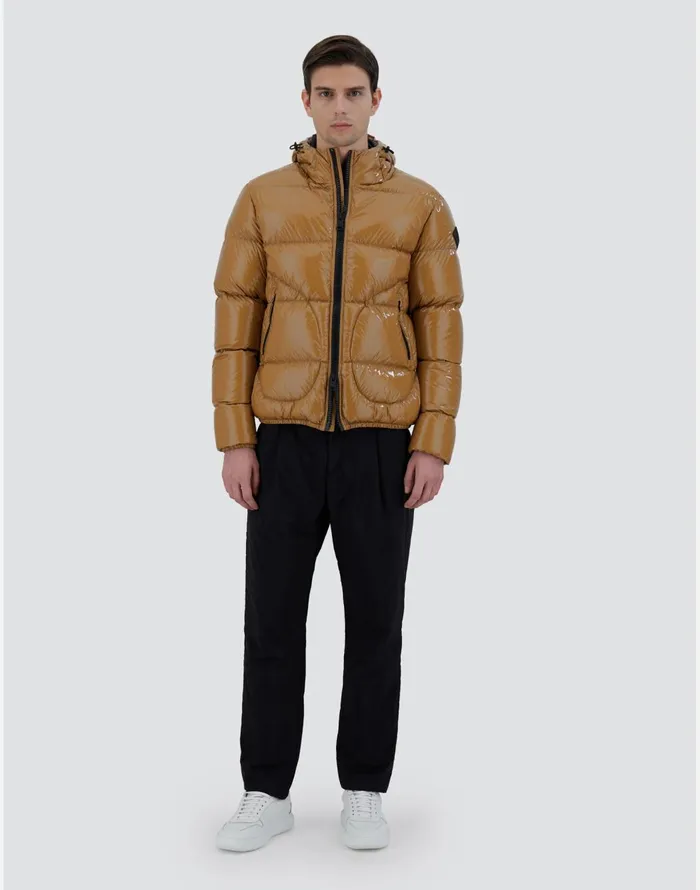Herno BOMBER JACKET IN GLOSS Camel Men Bomber
