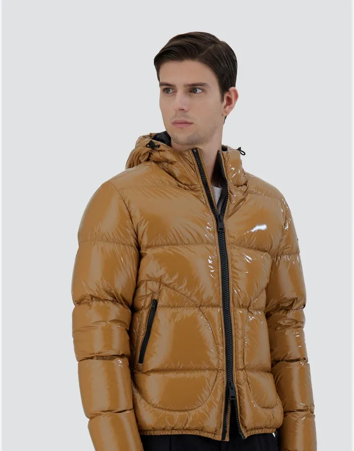Herno BOMBER JACKET IN GLOSS Camel Men Bomber