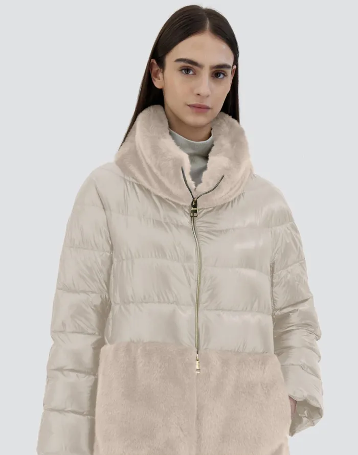 Herno CAPE IN NYLON ULTRALIGHT AND NEW LADY FAUX FUR Chantilly Women Capes