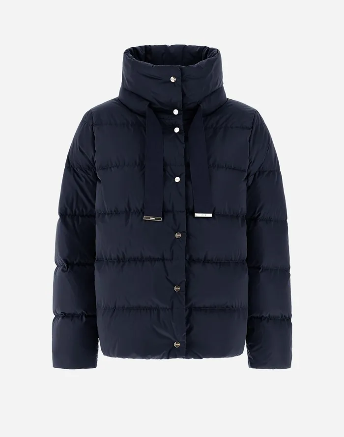 Herno CAPE IN SATIN New Blue Women Short Down Jackets
