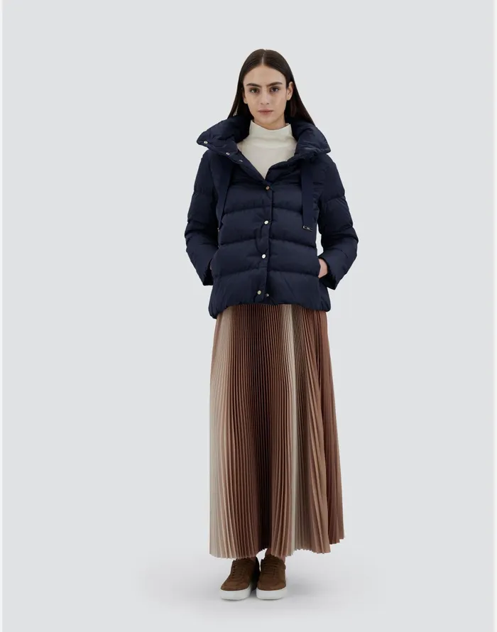 Herno CAPE IN SATIN New Blue Women Short Down Jackets