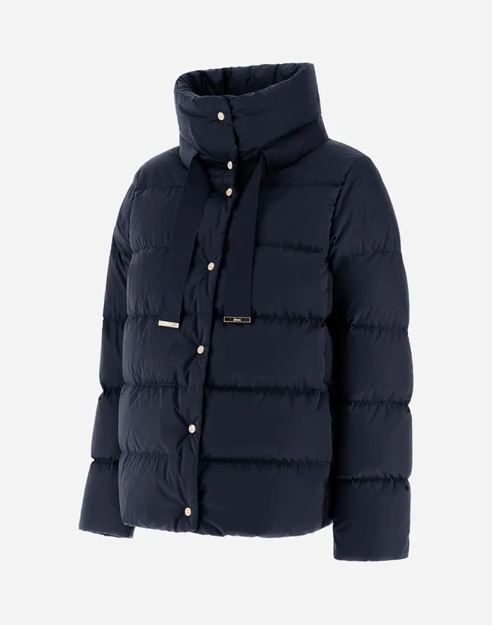 Herno CAPE IN SATIN New Blue Women Short Down Jackets