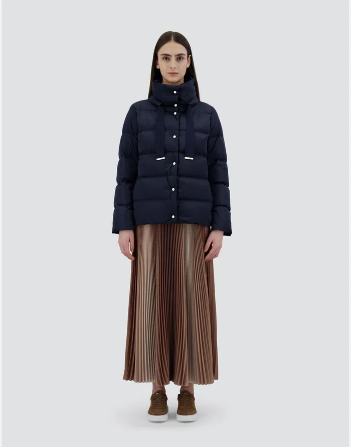 Herno CAPE IN SATIN New Blue Women Short Down Jackets