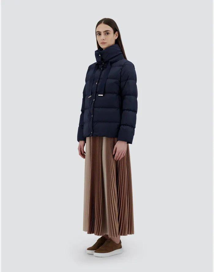 Herno CAPE IN SATIN New Blue Women Short Down Jackets