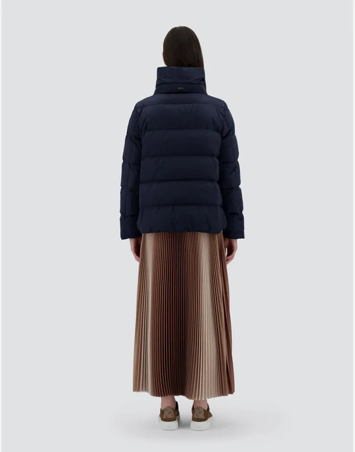 Herno CAPE IN SATIN New Blue Women Short Down Jackets