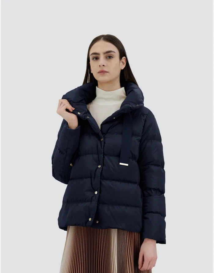 Herno CAPE IN SATIN New Blue Women Short Down Jackets