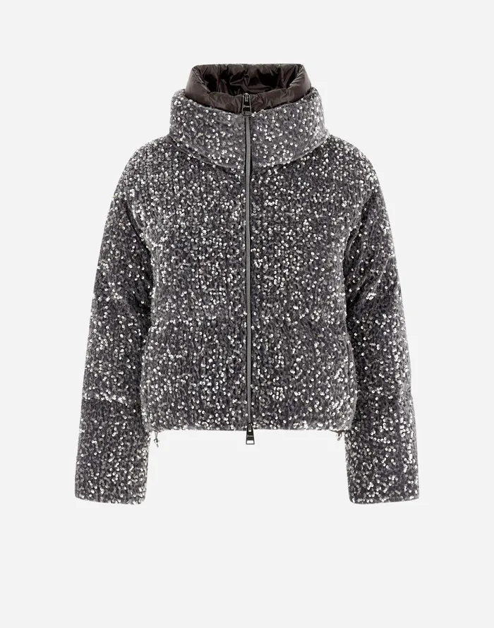 Herno CAPE IN VELVET PAILLETTES Light Grey Women Capes