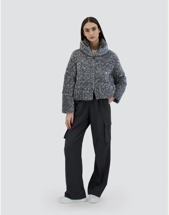 Herno CAPE IN VELVET PAILLETTES Light Grey Women Capes