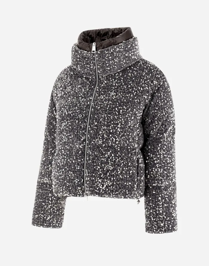 Herno CAPE IN VELVET PAILLETTES Light Grey Women Capes