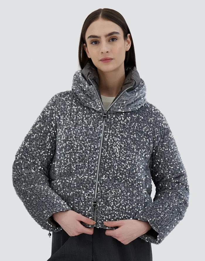 Herno CAPE IN VELVET PAILLETTES Light Grey Women Capes