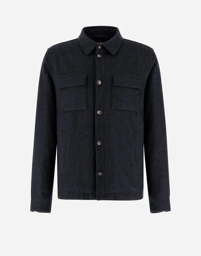 Herno RESORT SHIRT IN CASHMERE SILK Navy Blue Men Shackets