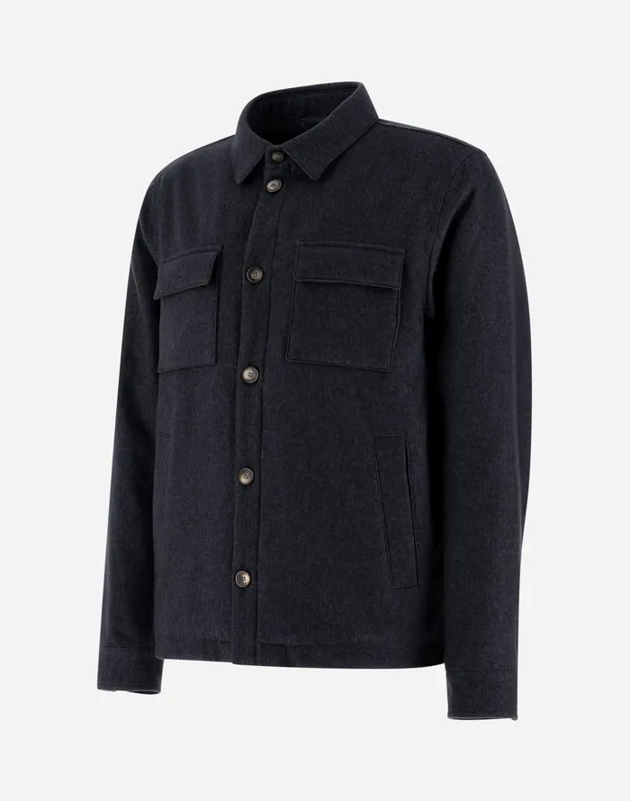 Herno RESORT SHIRT IN CASHMERE SILK Navy Blue Men Shackets