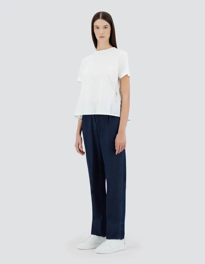 Herno TSHIRT IN CHIC COTTON JERSEY AND NEW TECHNO TAFFETA White Women Tshirts and Tops