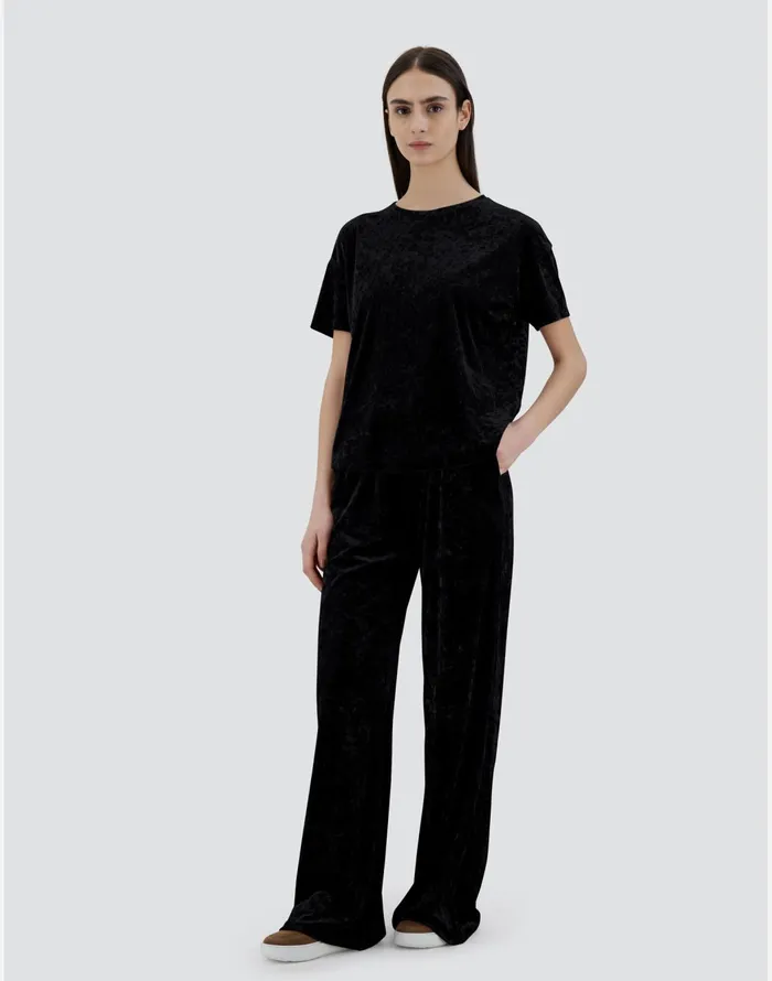 Herno TROUSERS IN MARBLEDVELVET Black Women Trousers