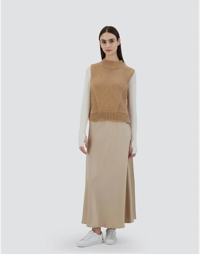 Herno VEST IN SULTAN KNIT Camel Women Sweaters and Cardigan