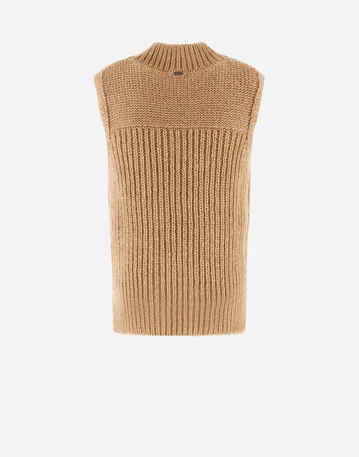 Herno VEST IN SULTAN KNIT Camel Women Sweaters and Cardigan
