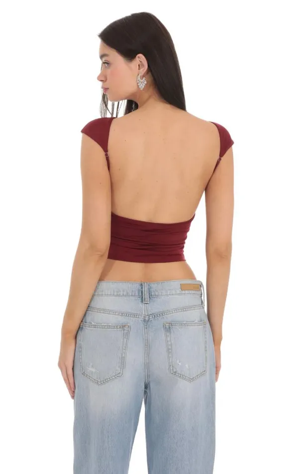High Neck Open Back Top Maroon Women LUCY IN THE SKY Tops