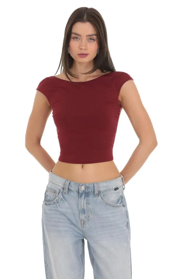 High Neck Open Back Top Maroon Women LUCY IN THE SKY Tops High Neck Open Back Top Maroon Women LUCY IN THE SKY Tops
